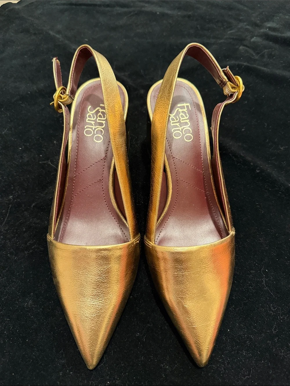 Franco Sarto Metallic Gold Pointed Slingback Heels NWT 8 1/2